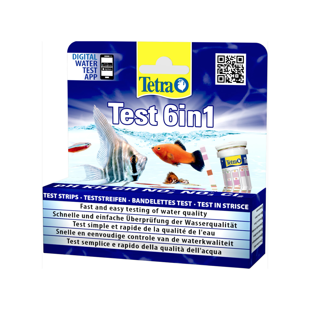 Тест Tetra 6 в 1 GH/kH/NO2/NO3/pH/CL2 полоски для пресной воды 25шт